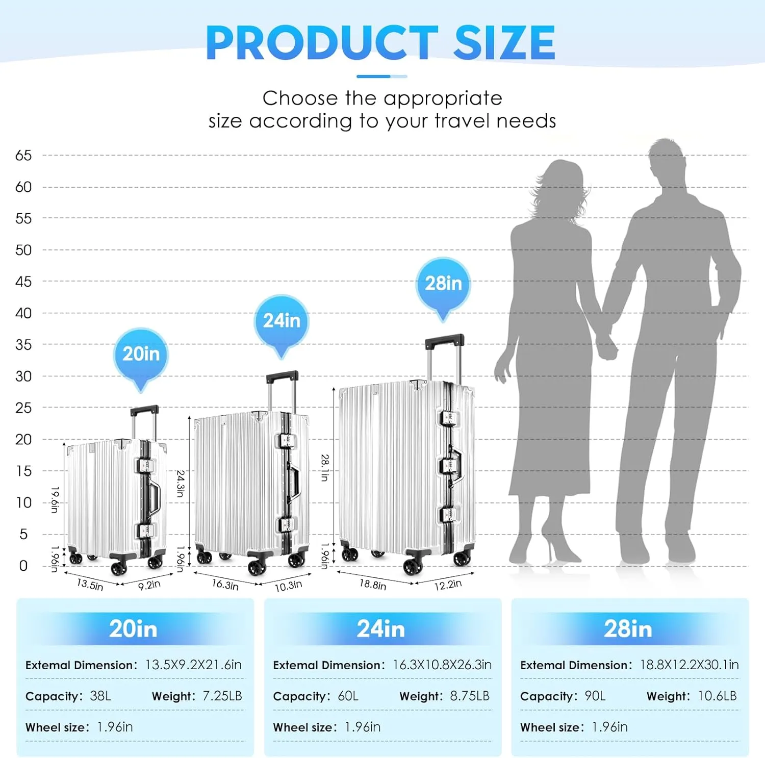 Zipperless Luggage | 24 Inch Checked suitcase | TSA Lock, Scratch-Proof Hardshell & Silent Wheels | Lightweight Carry-On for Business Travel (White)