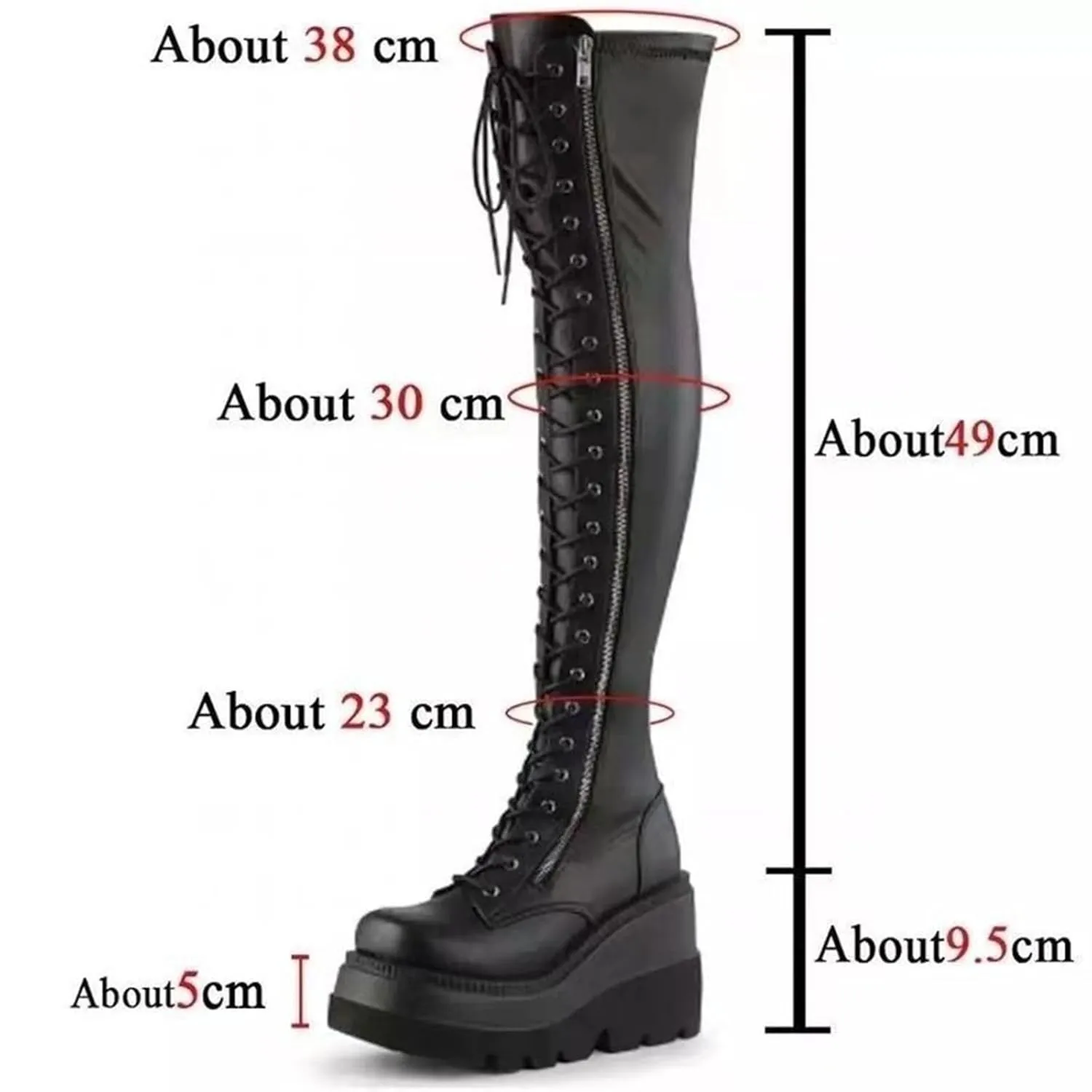 ZKXYFFS Womens Platform Over The Knee Boots Chunky High Heel Wedge Boots Side Zip Lace up Motorcycle Riding Boots Combat Boots for Women