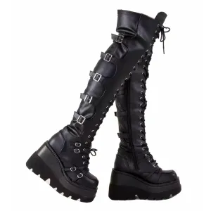 ZKXYFFS Womens Platform Over The Knee Boots Chunky High Heel Wedge Boots Side Zip Lace up Motorcycle Riding Boots Combat Boots for Women