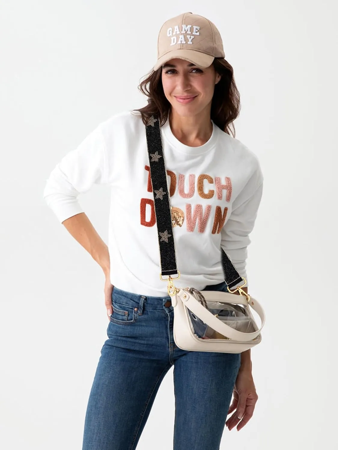 ZOLEAROPY Game Day Beaded Purse Strap Stadium Football University College Star Bag Strap Accessory Game Day Clear Crossbody